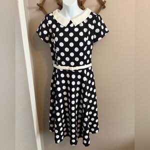 Viserdi Russian Made Navy White Polka Dot Peter Pan Dress Size 48 (US 12)